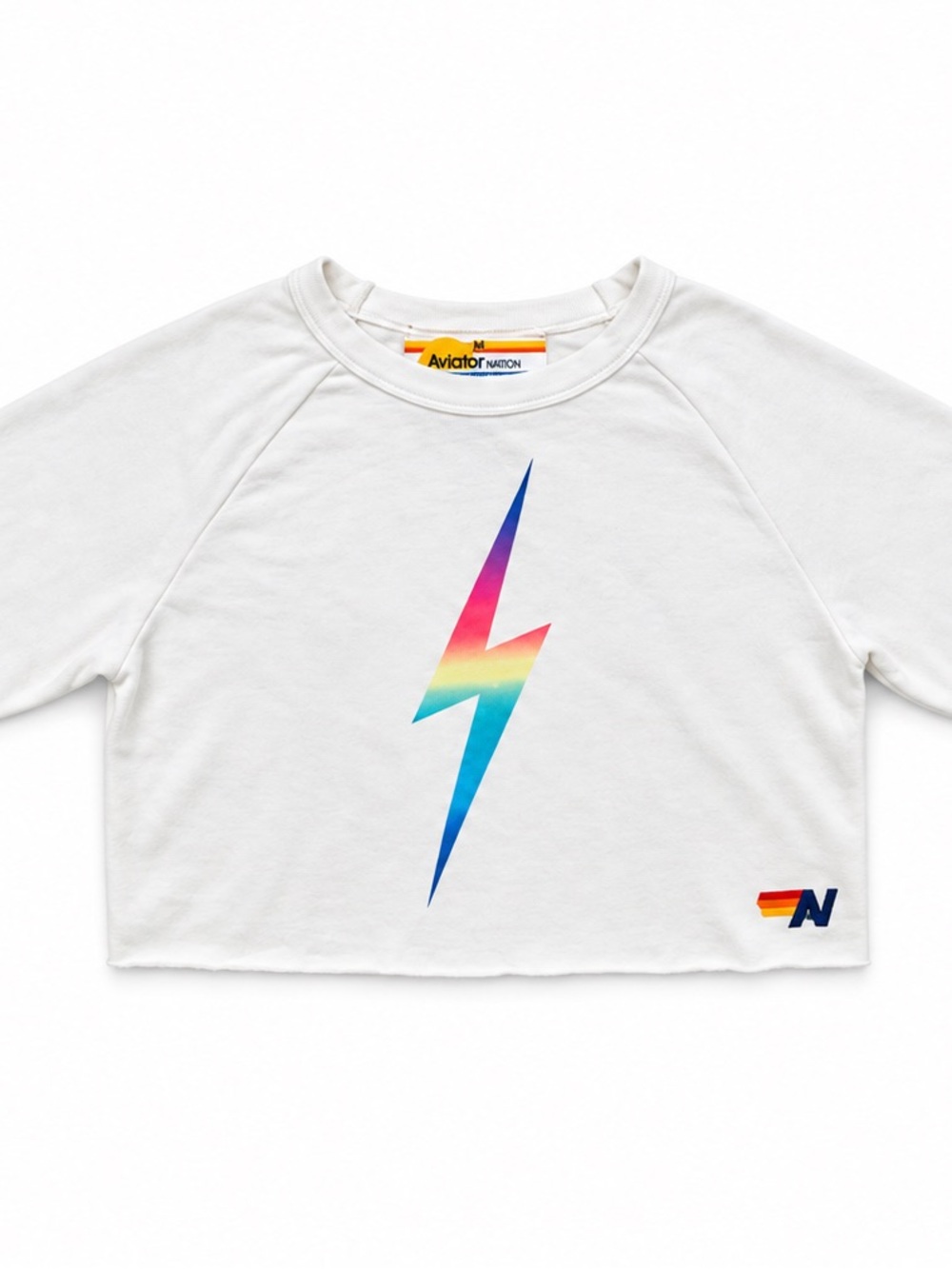 Aviator Nation White Cropped Lightning Bolt Sweatshirt *RARE* - Medium - Picture 3 of 7